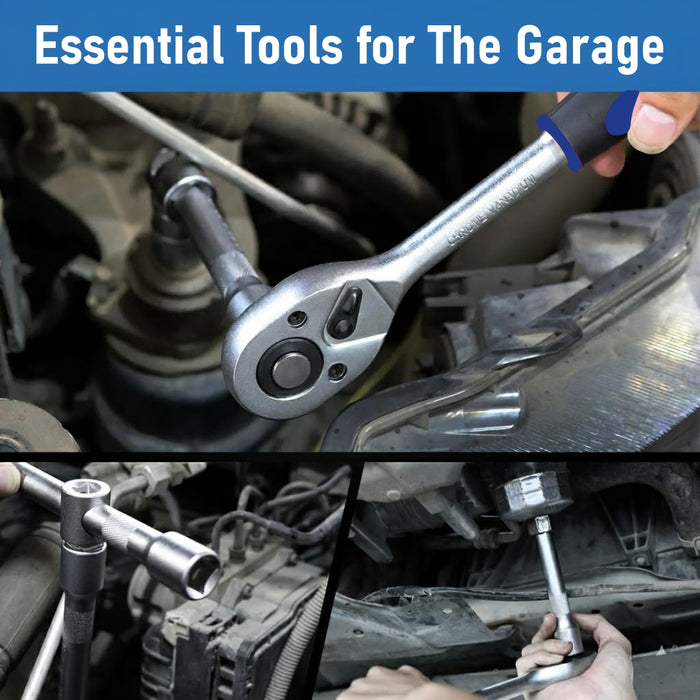 Eastman (12.7)1/2" Drive 24-Pcs Socket Set with Blow Mold Case, Mirror Finish, Knurled Sockets, Heavy-Duty Ratchet Handle, Ideal for Automotive Use (E-2260N)