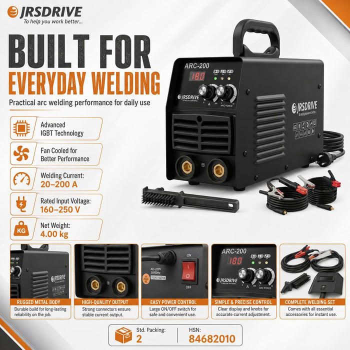 JRSDRIVE (EAWSI-200) Heavy Duty Welding Machine – Efficient Cooling System, Stable Performance
