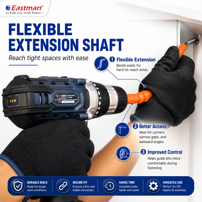 JRSDRIVE 12V Cordless Drill Driver Kit ECD-10NK | Power Screwdriver Machine Set with 2x 1.5Ah Lithium Batteries, Fast Charger, Flexible Extension Shaft & 26 Accessories in Heavy Duty BMC Box