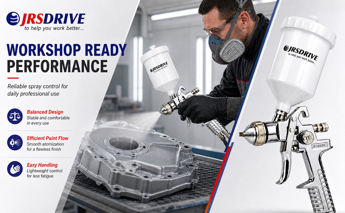 JRSDRIVE Professional Gravity Feed Spray Gun (EPSG-827A), 600ml Capacity, 3-4 Bar Operating Pressure for Automotive & Furniture