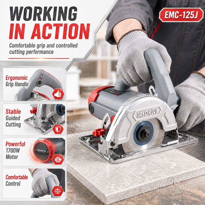 JRSDRIVE Heavy Duty 125mm Tile & Marble Cutter Machine - 1700W Powerhouse with Adjustable Base Plate & Cutting Depth