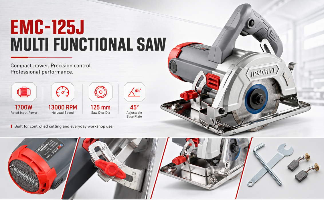 JRSDRIVE Heavy Duty 125mm Tile & Marble Cutter Machine - 1700W Powerhouse with Adjustable Base Plate & Cutting Depth