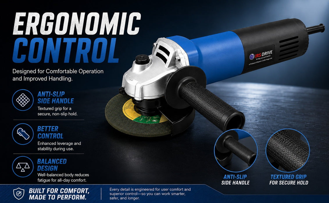 JRSDRIVE EDG-100 Angle Grinder - 100mm (4-Inch) Wheel Dial, 680W Powerful Motor, 10500 RPM for Cutting & Grinding