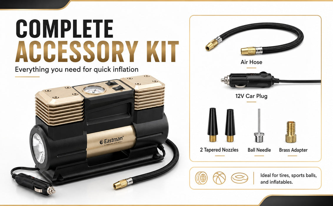 JRSDRIVE EAC-60150N Heavy Duty Double Piston Air Compressor - 12V Digital Car Tyre Inflator, 150 PSI, 60 Ltr/Min with LED Light
