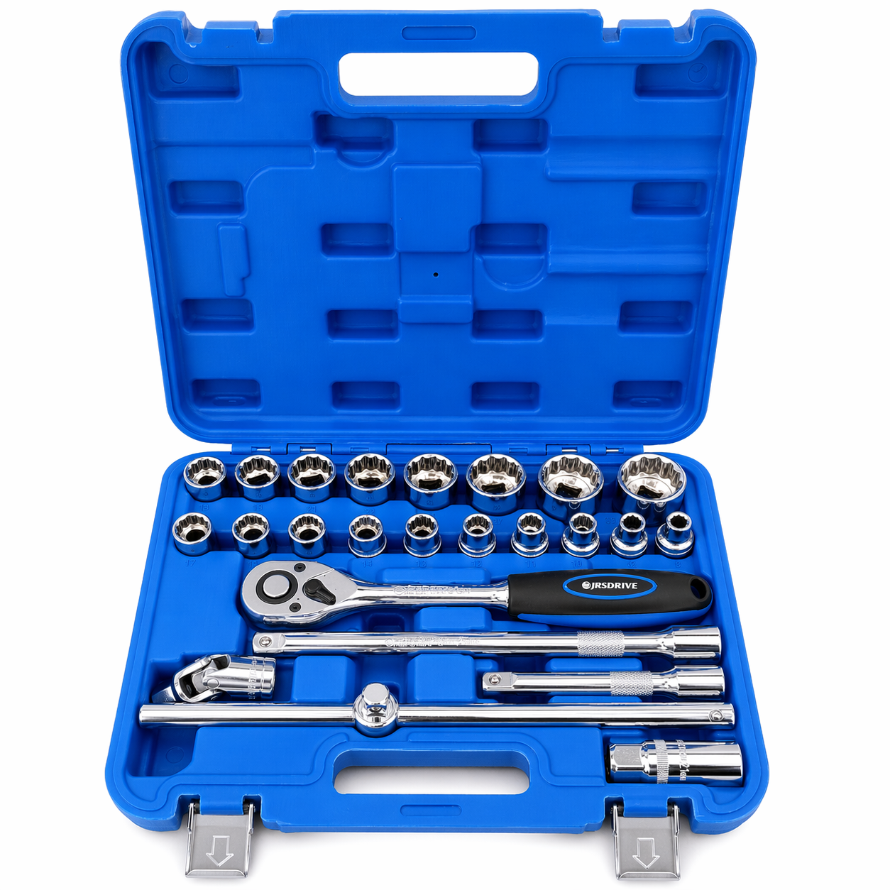 JRSDRIVE 24 Pcs E-2260N (HEX/BI-HEX)Socket Set with 1/2 Inch Square Dr