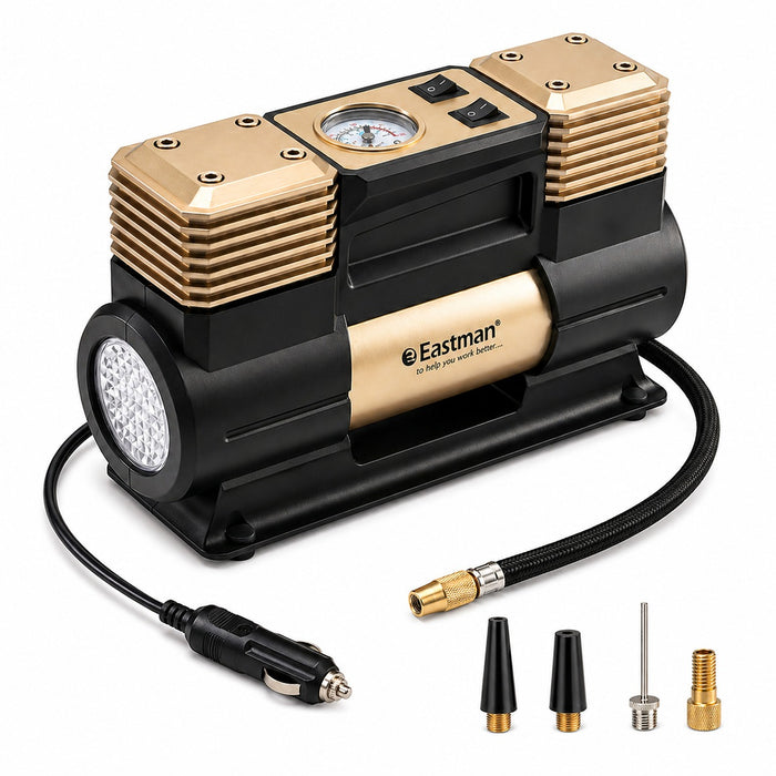 JRSDRIVE EAC-60150N Heavy Duty Double Piston Air Compressor - 12V Digital Car Tyre Inflator, 150 PSI, 60 Ltr/Min with LED Light