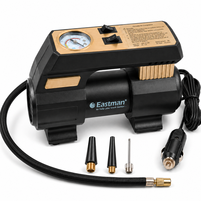 JRSDRIVE EAC25100 Heavy Duty 12V Electric Air Pump - 100 PSI Max Atmospheric Pressure, 6A Max Current, 20Ltr/min Air Flow with Multi-Purpose Nozzles