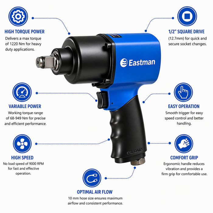 JRSDRIVE EAIW-949 Heavy Duty Pneumatic Impact Wrench – High Performance 1/2" Drive Tool for Mechanics