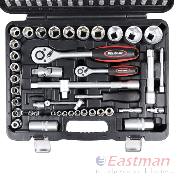 Eastman 1/2" And 1/4" SQDrive Socket And Bit Set, BMC Pack, Satin Finish , 94 Pcs Set , S2 Bits (E-2301)