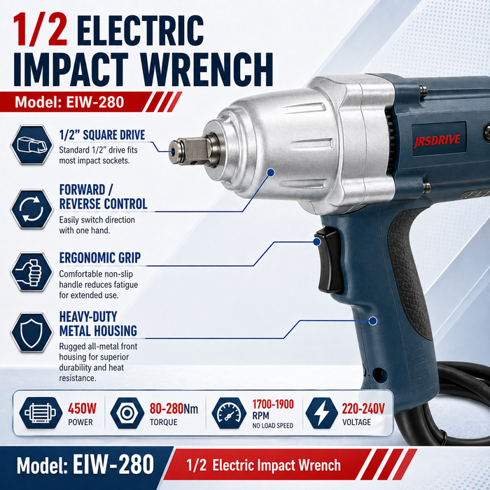 JRSDRIVE EIW-280 Corded Electric Impact Wrench - Industrial Grade Powerful Motor with Variable Speed and High Product Durability