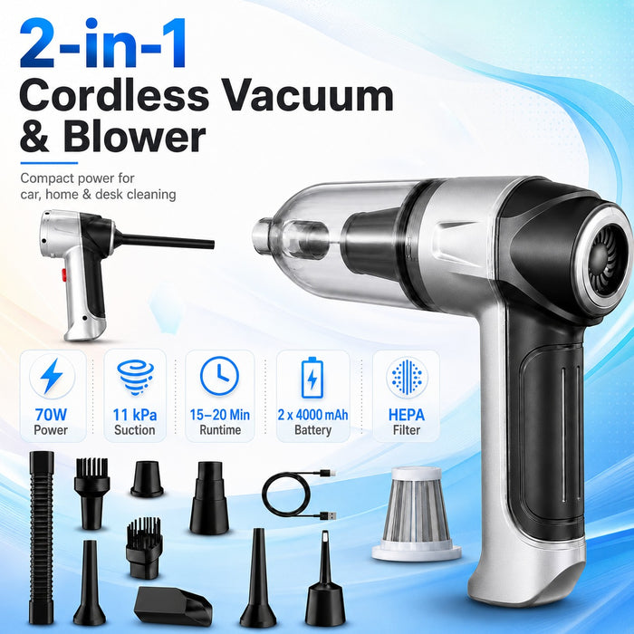 JRSDRIVE ECVB588N Cordless Vacuum Cleaner – 70W High Power, 11000pa Suction, 8V Battery with HEPA Filtration & Multi-Utility Nozzles