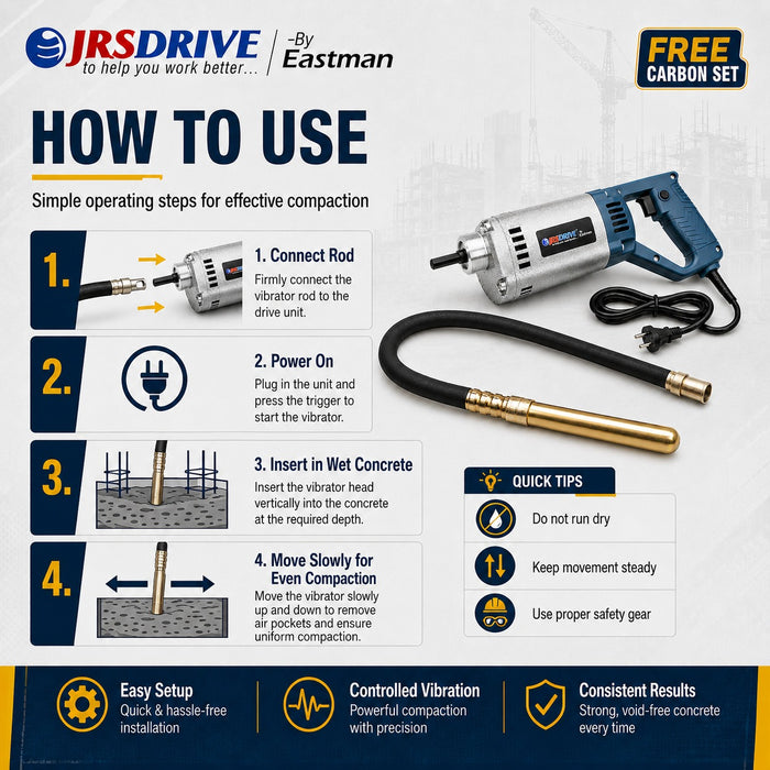 JRSDRIVE Electric Concrete Vibrator 1100W – 1.5m Rod for Concrete & Cement Work EEVR1.5