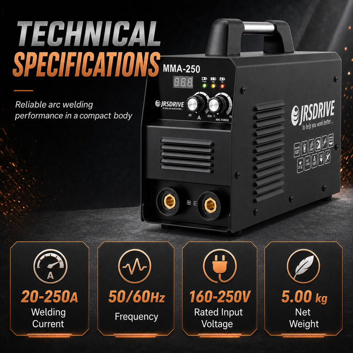 JRSDRIVE EAWSI-250 Portable ARC Welding Machine | Lightweight 7kg Design | 160V-250V Wide Voltage Support