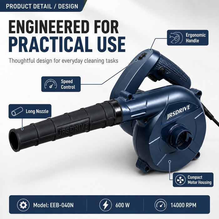 JRSDRIVE EEB-040N Heavy-Duty Electric Blower - Powerful 600W Motor for Rapid Cleaning & Dust Removal