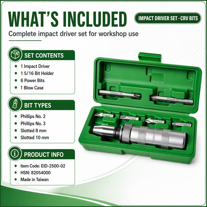 Eastman IMPACT DRIVER SET - CRV BITS, EID2500-02