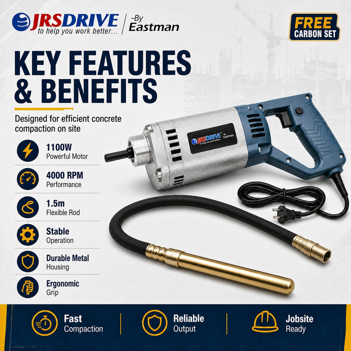 JRSDRIVE Electric Concrete Vibrator 1100W – 1.5m Rod for Concrete & Cement Work EEVR1.5