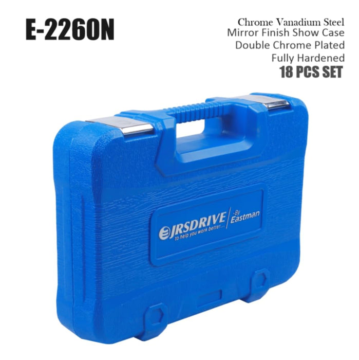 Eastman 1/2 Sq. Drive Sockets Sets, Chrome Vanadium Steel, Double Chrome Plated Square Drive, Mirror Finish(14 Sockets + 4 Accessories) Set Of 18Pcs E-2260N