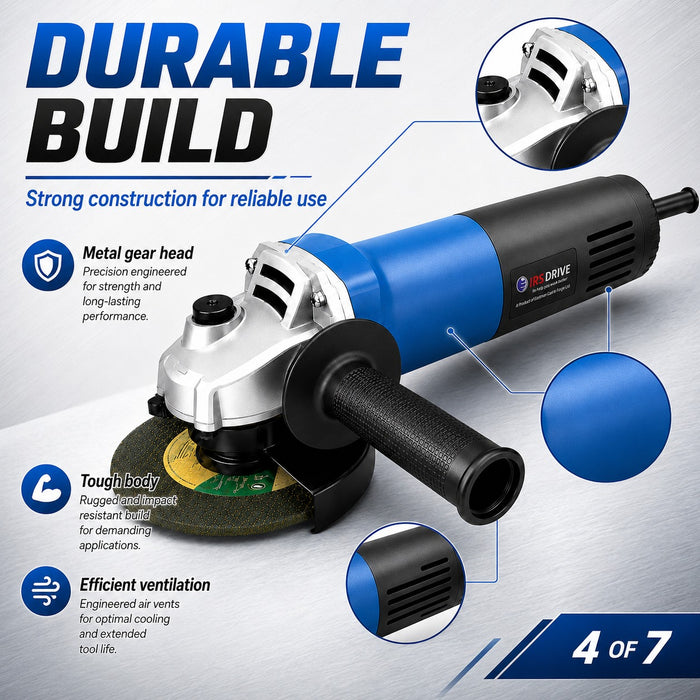 JRSDRIVE EDG-100 Angle Grinder - 100mm (4-Inch) Wheel Dial, 680W Powerful Motor, 10500 RPM for Cutting & Grinding