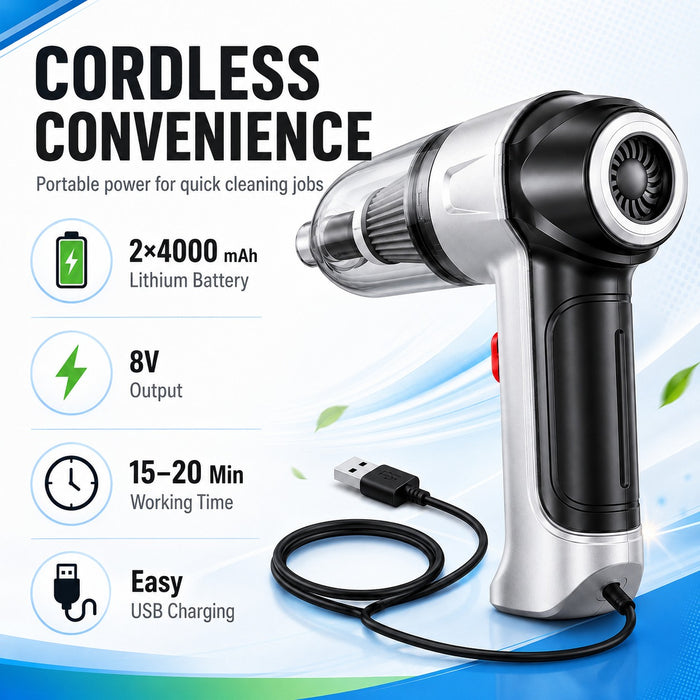JRSDRIVE ECVB588N Cordless Vacuum Cleaner – 70W High Power, 11000pa Suction, 8V Battery with HEPA Filtration & Multi-Utility Nozzles