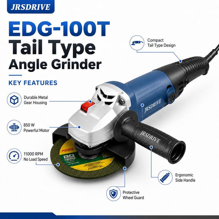 JRSDRIVE EDG-100T 850W Grinder | 100mm (4") Disc | Aluminum Gear Housing & Burst-Proof Guard