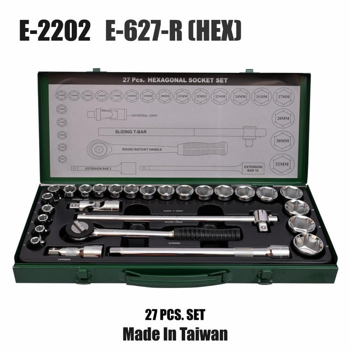 Eastman 1/2 SQ. 27 Pc DRIVE SOCKET SETS,Chrome Finish ,(E-627R)