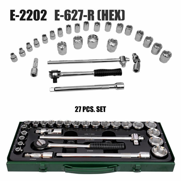 Eastman 1/2 SQ. 27 Pc DRIVE SOCKET SETS,Chrome Finish ,(E-627R)