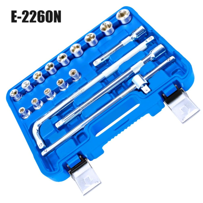 Eastman 1/2 Sq. Drive Sockets Sets, Chrome Vanadium Steel, Double Chrome Plated Square Drive, Mirror Finish(14 Sockets + 4 Accessories) Set Of 18Pcs E-2260N