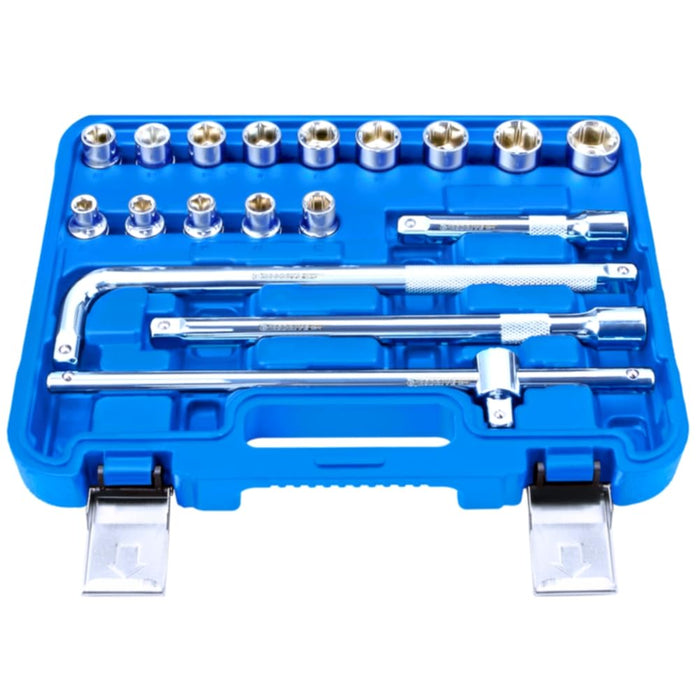 Eastman 1/2 Sq. Drive Sockets Sets, Chrome Vanadium Steel, Double Chrome Plated Square Drive, Mirror Finish(14 Sockets + 4 Accessories) Set Of 18Pcs E-2260N