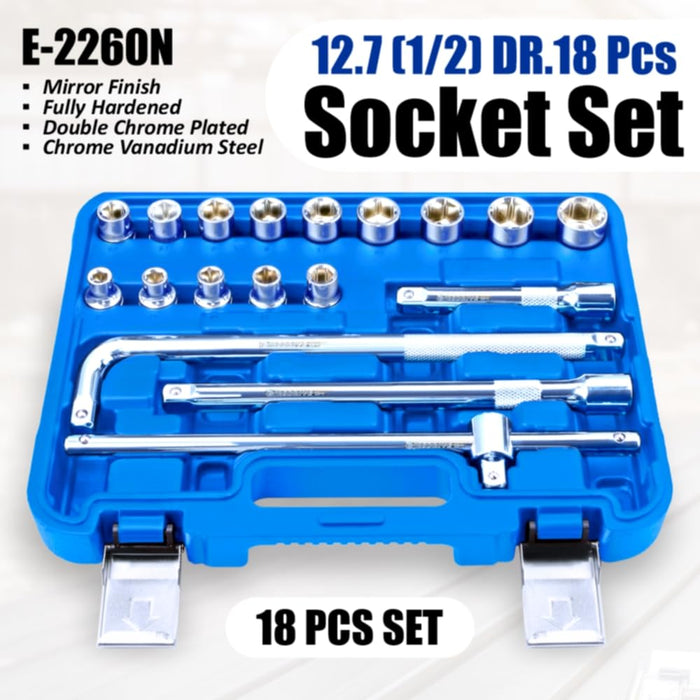Eastman 1/2 Sq. Drive Sockets Sets, Chrome Vanadium Steel, Double Chro