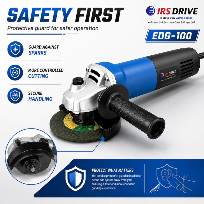 JRSDRIVE EDG-100 Angle Grinder - 100mm (4-Inch) Wheel Dial, 680W Powerful Motor, 10500 RPM for Cutting & Grinding