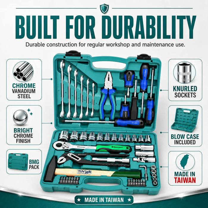 Eastman 56 Pcs Multi-Purpose Hand Tool Kit & Socket Box Set | Universal Screwdriver, Bit & Wrench Toolkit for DIY Household Maintenance, Bike, Machine & Automotive Repair (Model: E-2303)