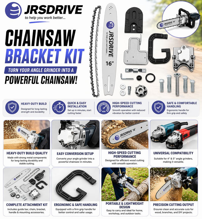 JRSDRIVE 16" Chainsaw Attachment for Angle Grinder – Wood Cutting & Tree Pruning
