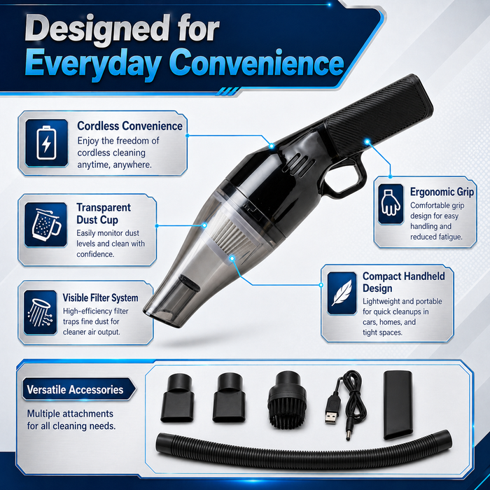 JRSDRIVE ECV-528N Cordless Vacuum – Lightweight & Powerful Cleaning for Car Interiors, Home Corners & Furniture