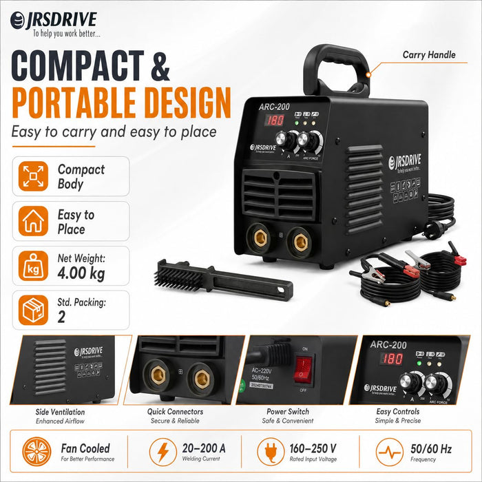 JRSDRIVE (EAWSI-200) Heavy Duty Welding Machine – Efficient Cooling System, Stable Performance