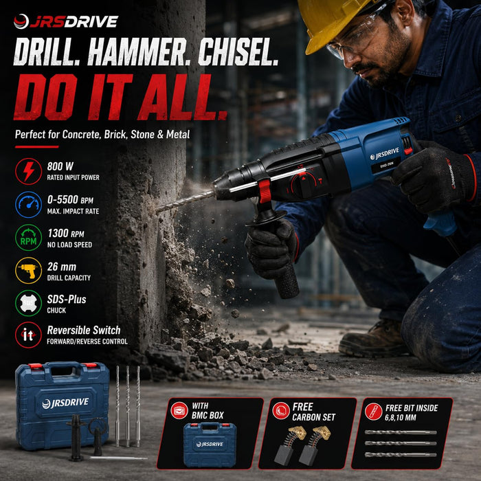 JRSDRIVE 26mm Heavy Duty Rotary Hammer | 5500 BPM Impact • Variable Speed Control  EHD‑26N