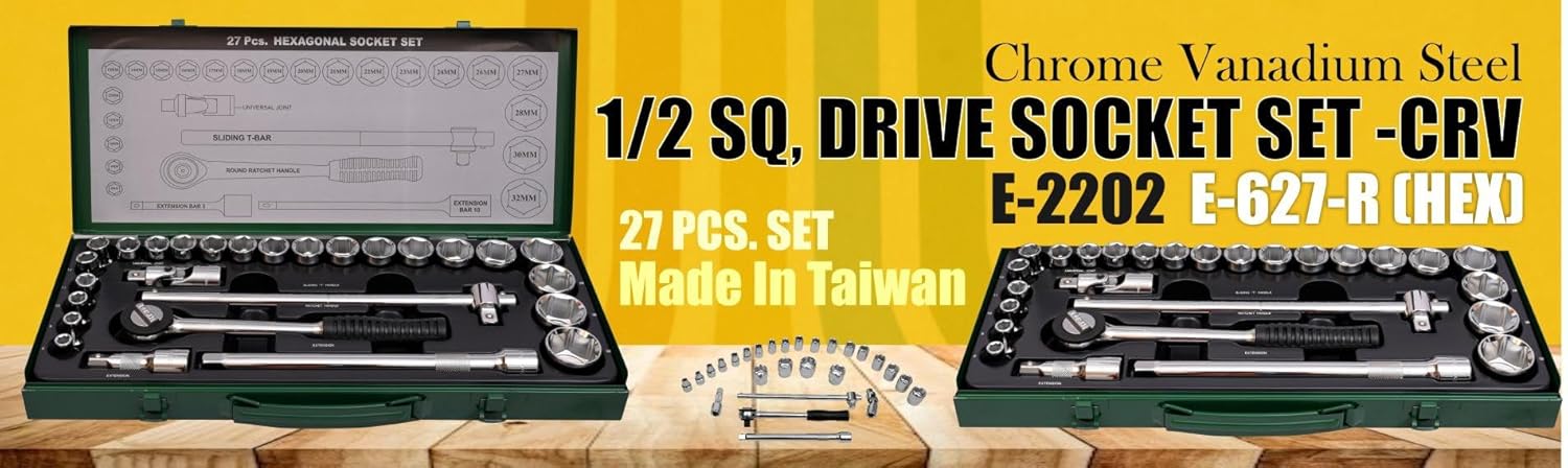 Eastman 1/2 SQ. 27 Pc DRIVE SOCKET SETS,Chrome Finish ,(E-627R)