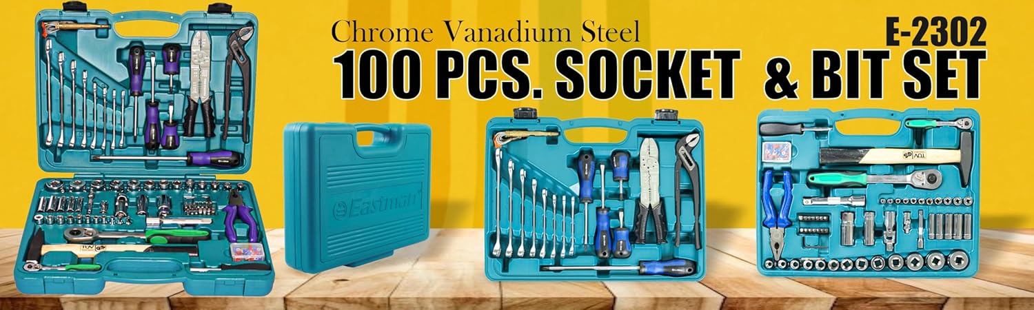 Eastman 100 PCS SOCKET & BIT SET, Knurled Sockets E-2302