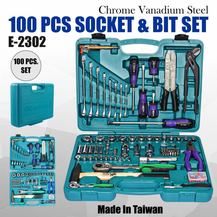 Eastman 100 PCS SOCKET & BIT SET, Knurled Sockets E-2302