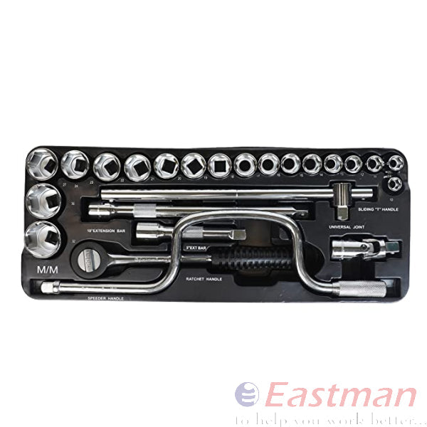 1/2 SQ. 27 Pc DRIVE SOCKET SETS,Chrome Finish ,(E-627R)