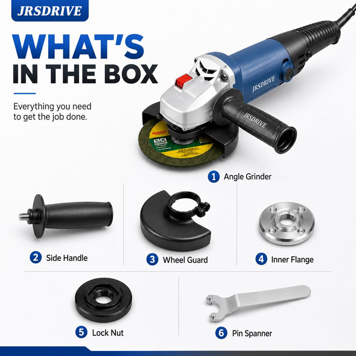 JRSDRIVE EDG-100T 850W Grinder | 100mm (4") Disc | Aluminum Gear Housing & Burst-Proof Guard