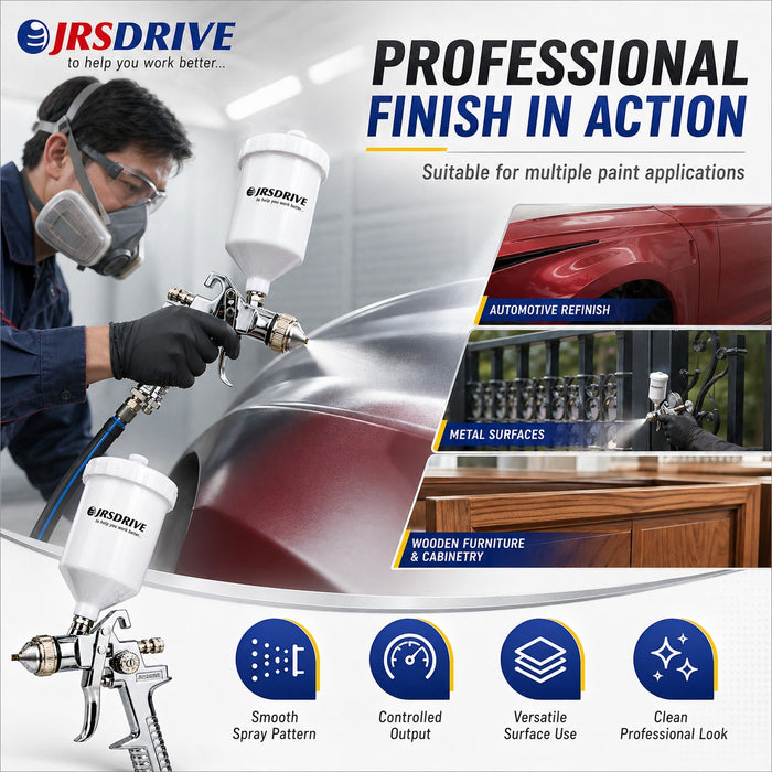 JRSDRIVE Professional Gravity Feed Spray Gun (EPSG-827A), 600ml Capacity, 3-4 Bar Operating Pressure for Automotive & Furniture