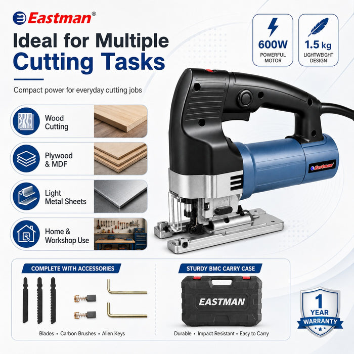 JRSDRIVE 650W Electric Jigsaw Kit - Includes Heavy Duty BMC Box & Free Carbon Set - EJS-060 High-Performance Saw