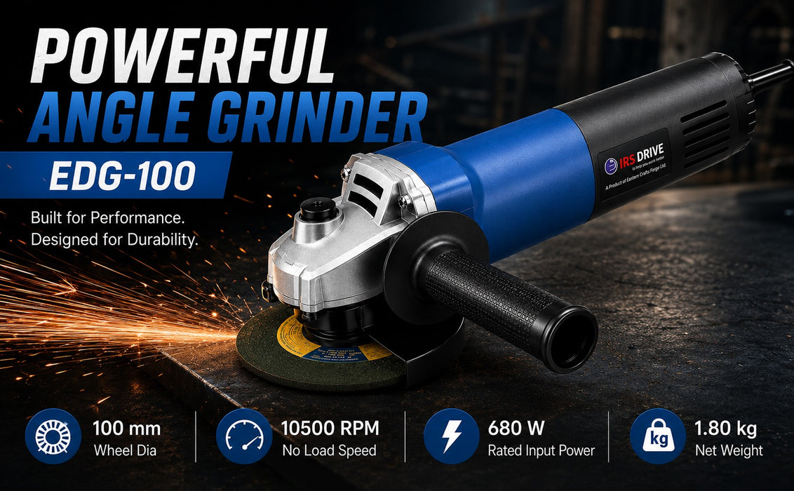 JRSDRIVE EDG-100 Angle Grinder - 100mm (4-Inch) Wheel Dial, 680W Powerful Motor, 10500 RPM for Cutting & Grinding