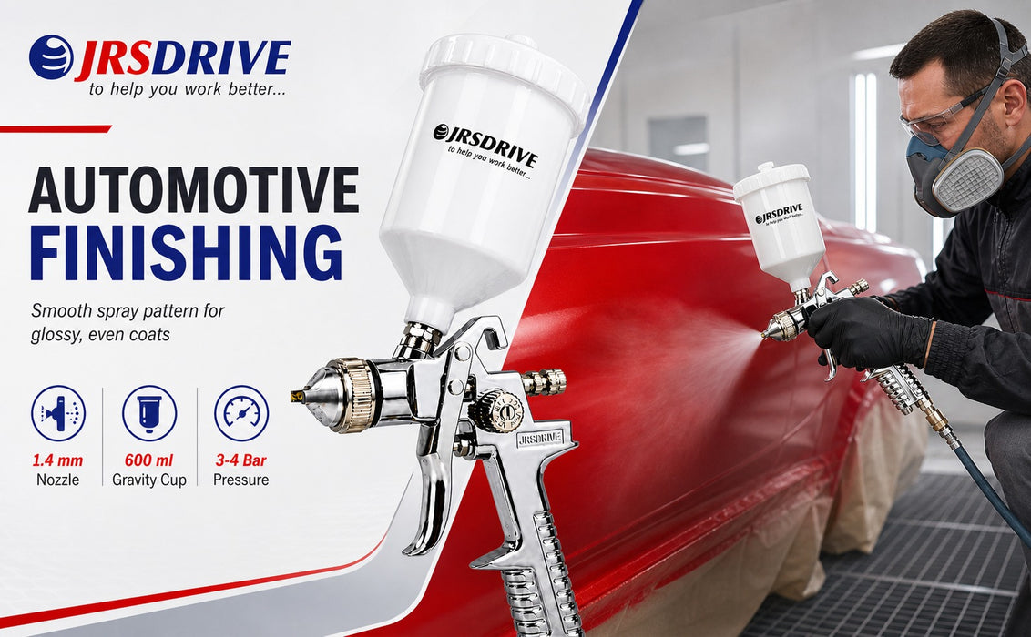 JRSDRIVE Professional Gravity Feed Spray Gun (EPSG-827A), 600ml Capacity, 3-4 Bar Operating Pressure for Automotive & Furniture
