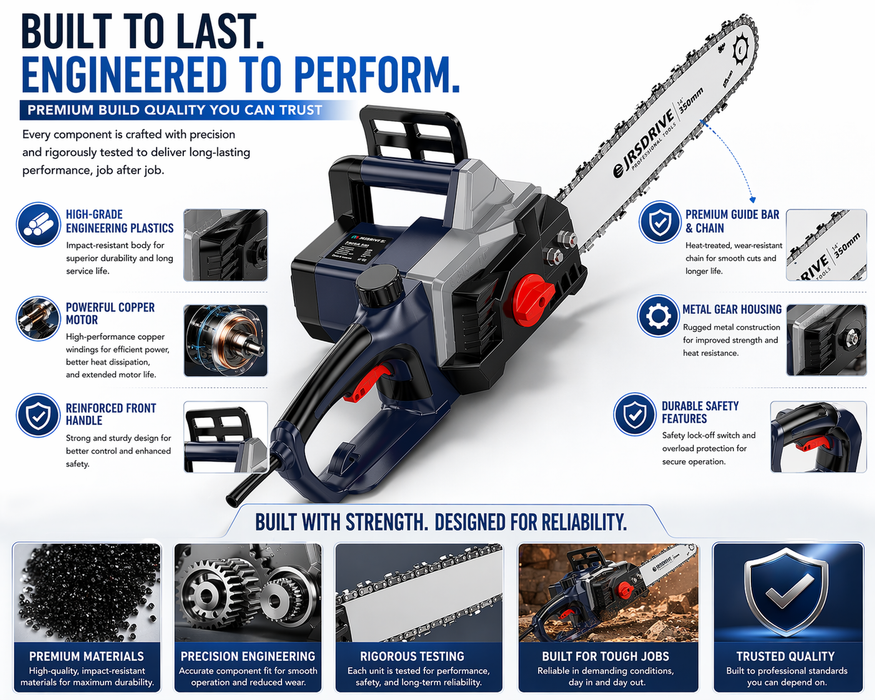 JRSDRIVE  ECHS 400N Electric Chain Saw | 1600W High-Efficiency Motor • Rapid 600m/min Cutting Speed
