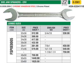 EASTMAN Doe Jaw Spanners Jumbo Sizes, 46X50MM To 55X60MM, E-2001