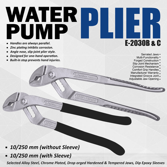 Eastman Water Pump Plier -Slip Joint Type, CRV, 10/250mm Pack of 6 Pcs E-2030B & C Eastman Cast & Forge Ltd