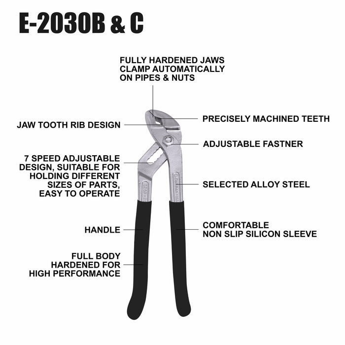 Eastman Water Pump Plier -Slip Joint Type, CRV, 10/250mm Pack of 6 Pcs E-2030B & C Eastman Cast & Forge Ltd