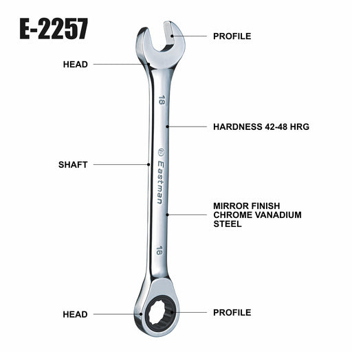 Eastman Ratchet Spanner, Straight, Mirror Finish Kit, E-2257 Eastman Cast & Forge Ltd