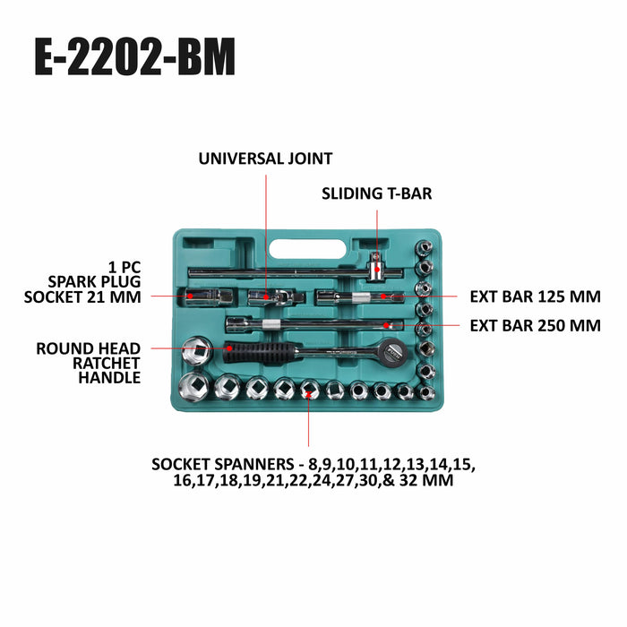 Eastman 1/2 SQ. 24 Pcs New Socket Set -E-2202BM Eastman Cast & Forge Ltd